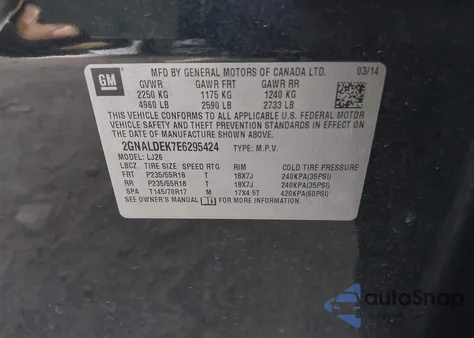 2014 Chevrolet Equinox Ltz from USA, damaged, VIN 2GNALDEK7E6295424